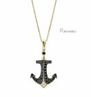 14K Gold 0.38 Ct. White-Black Lab-Created Diamond Anchor Charm Necklace