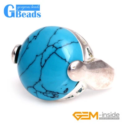 Anillo de joyería de moda 20 mm arenisca azul ágata botón cuentas de piedra plata tibetana Foto 1 de 4