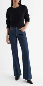 Express Ladies Mid Rise Dark Wash Back Center Seam '70s Flare Jeans NWT Size 2R - Picture 1 of 6