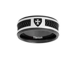 J120c Titanium w/Rubber Inlay Black Cross Ring Mormon One Moment In Time LDS CTR - Picture 1 of 6