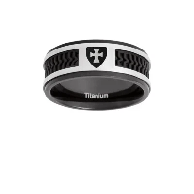 Anillo cruzado negro J120c titanio con incrustación de goma mormón un momento en el tiempo LDS CTR Foto 1 de 4