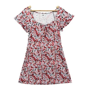 So Flutter Babydoll Mini Dress Multicolor Floral Short Sleeve Stretch Size M - Picture 1 of 9