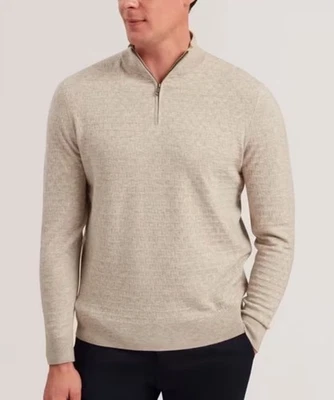 TED BAKER Jumper Mens UK L XL & 2XL Kurnle Stitch Half Zip Long Sleeve Camel NEW - Image 1 of 4