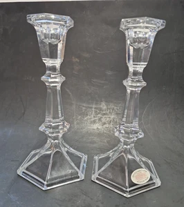 Juego De Colección De 2 Candelabros Cónicos 24% Cristal Plomo Completo 8" Hexágono - Imagen 1 de 5
