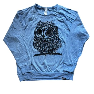 American Apparel Youth Size 10 Heather Blue Owl Print Tri Blend Long Sleeve Shir - Image 1 of 3