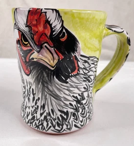 Karin Kraemer Mug Rooster Earthenware Majolica Glaze Hand Decorated Green Multi - Picture 1 of 17