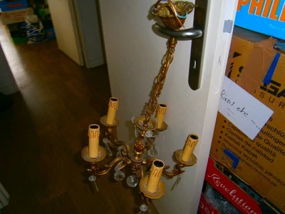 ancien lustre  en bronze doré et cristal  fonctionne parfaitement - Photo 1/4