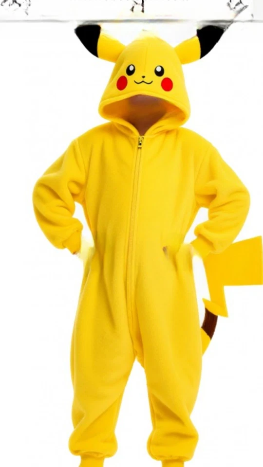 皮卡丘口袋妖怪连帽拉链一件皮斯服装睡衣成人 M — 第 1/4 张图片