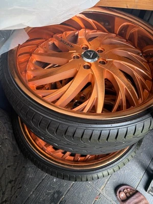 24 inch rose gold rims and tires (rear rims) & steering wheel, I have the front  - Image 1 of 4