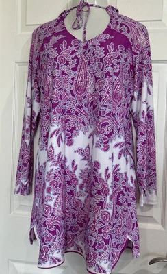 Coolibar пляж платье купальник прикрытие розовый пейсли женщин XL с капюшоном UPF 50 + - Изображение 1 из 4