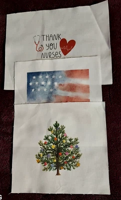 FABRIC PANELS - 3 small fabric panels - THANK U NURSES, US FLAG, CHRISTMAS TREE - Image 1 of 4