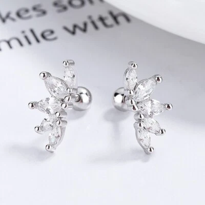 Pendientes de plata de ley 925 circonitas cúbicas flor de loto tornillo bola trasero Foto 1 de 2