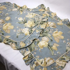 Waverly Tulip 2 Std Pillow Shams Pale Blue Gold Cream Piped Ruffled Schumacher - Picture 1 of 10