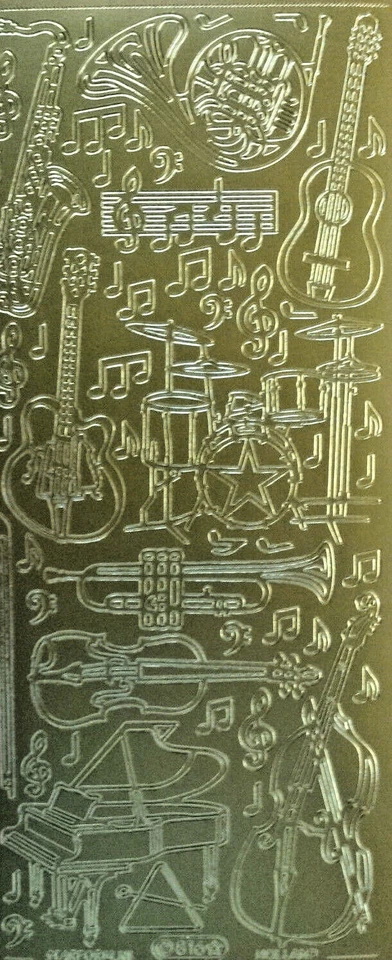 Stickerbogen Musikinstrumente gold  Musik Instrumente Gitarre  Klavier Noten Neu - Bild 1 von 1