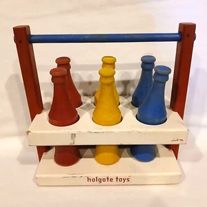 VINTAGE HOLGATE WOODEN TOY BOTTLE CADDY COLLECTIBLE DECOR - Picture 1 of 21