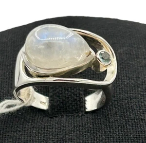 Rainbow Moonstone & Blue Topaz Ring Sterling Silver Size 10 New JTV Boho Gift - Picture 1 of 24
