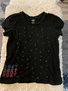Roxy girls sz. L black logo design tee. Cute, fun - Picture 1 of 6