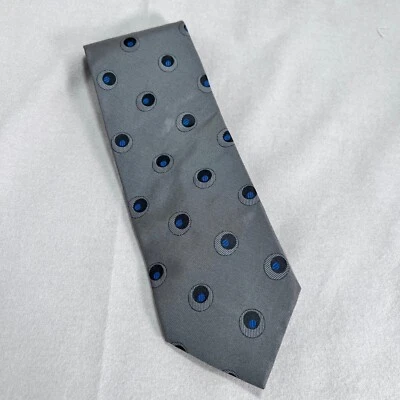 Gravata de seda Claiborne feita na Itália padrão circular cinza azul 3,5x56 - Imagem 1 de 4