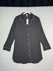 NEW -Eberjey Gisele Sleepshirt Women's Small Black Relaxed Fit Button Up - READ - Picture 1 of 12