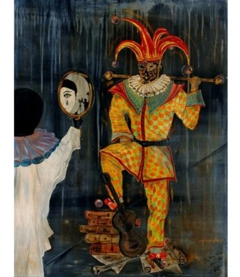 PAINTING Surrealism . The BLUE TEAR . Music . SUPERB Painting . ORIGINAL  . COA - Image 1 of 4