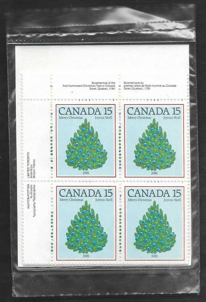pk03389:Stamps-Canada PO Pack #902 Christmas Tree 15 cent Plate Block Set-MNH - Image 1 of 1