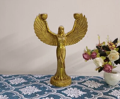 Greek Goddess Idol Candle Holder Brass Egypt Lady Flambeau Lamp Statue CA489 - Image 1 of 4