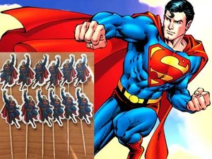 12 Superhero Superman Cupcake Cake Jelly Toppers Pick Party Birthday Baby Decor - Picture 1 of 3