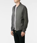 AllSaints Mens Byron Bomber Jacket XS Gray Linen Cotton Leather Double Zip