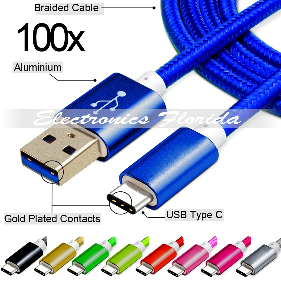 Lot of 100 Nylon Braided Rope USB-C Type-C Data Sync Charger Charging Cable - Image 1 of 1