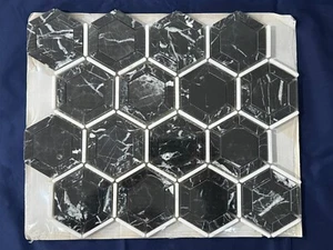 S56 Black/White Marble Hexagon Mosaic Tile Kitchen Bathroom Polished, 7 sheets - Picture 1 of 3