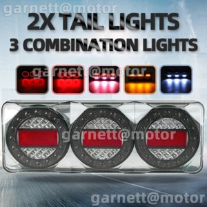 2x 12V 3 LED Combination Tail Lights STOP TAIL INDICATOR REVERSE Truck UTE RV - Picture 1 of 11