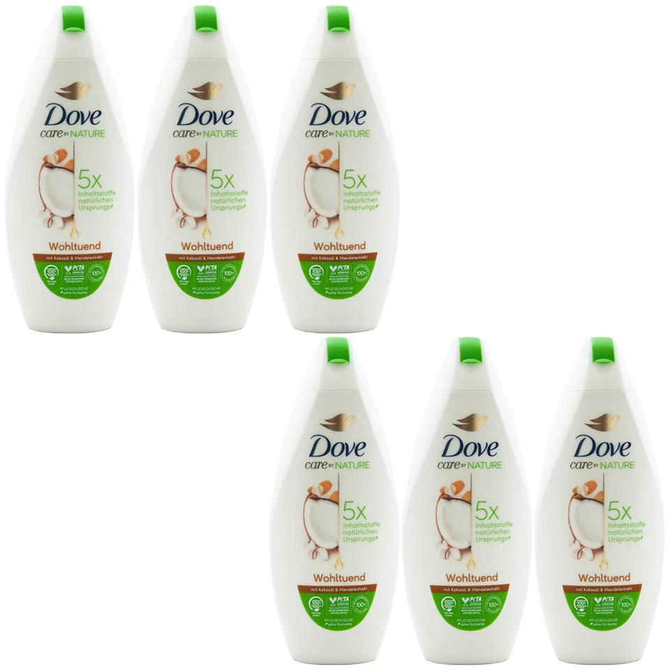Dove Wohltuend Gel Doccia 6 X 225ml Con Olio Cocco & Mandelextrakt Care By - Immagine 1 di 1
