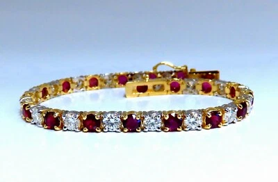 11.83ct Vivid Red Natural Ruby Diamonds Tennis Bracelet 14kt Gold Two Toned** - Image 1 of 4