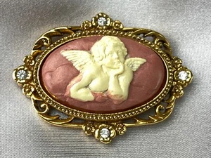 THE VATICAN LIBRARY COLLECTION Gold Tone Cupid Cameo Pin Brooch - Picture 1 of 10