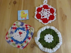 DE COLECCIÓN PORTAVASOS Lote de 3 Crochet Redondos Cuadrados Florales Hechos a Mano - Imagen 1 de 7