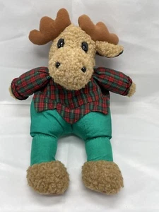 Vtg Christmas Moose Nylon Plush 15" Kenley Holiday Gift Reindeer Plaid Red Green - Picture 1 of 5