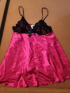 In Bloom By Jonquil Fuchsia Pink Black Lace Lingerie M Babydoll Sexy - Picture 1 of 5