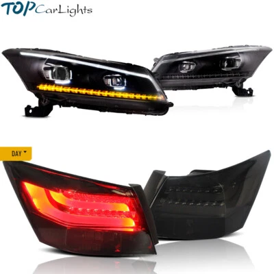 VLAND LED Headlights + Smoked Lens Tail Lights For Honda Accord Sedan 2008-2012 - Image 1 of 4