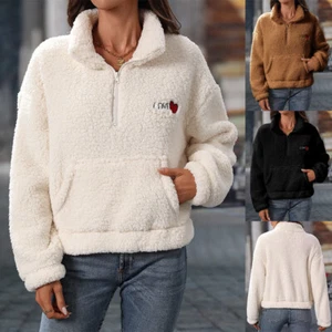 Ladies Teddy Bear Fleece Fur Hoodie Jumper Pullover Winter Warm Sweatshirts Tops - Picture 1 of 12