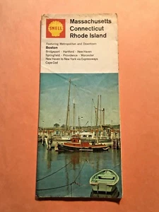Shell MASSACHUSETTS CONNECTICUT RHODE ISLAND Road Map 1968 Gas Station Oil - Foto 1 di 2