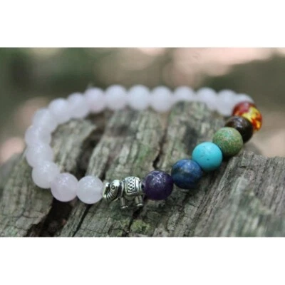 Chakraarmband 7Chakra Armband Rosenquarzperlen 8 mm Armband aus Rosensteinperlen - Bild 1 von 4