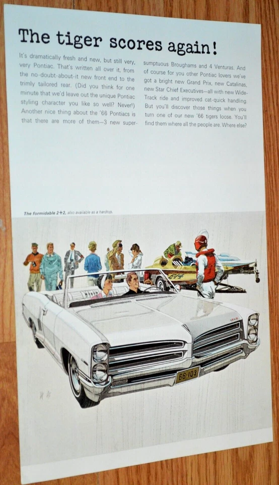 1966 PONTIAC CATALINA 2+2 CONVERTBLE ORIGINAL VINTAGE ADVERTISEMENT PRINT AD 66 - Image 1 of 1