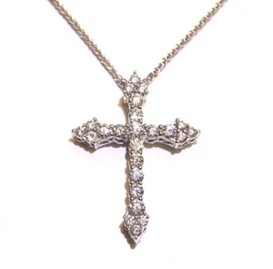 14k White Gold 1.12ct natural Diamond SI2 Cross Pendant chain Necklace 5.1g 20" - Imagen 1 de 13