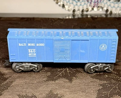 Vintage Marx O 467110 Baltimore & Ohio Box Car Blue 7.75” Plastic Metal Trucks - Image 1 of 4