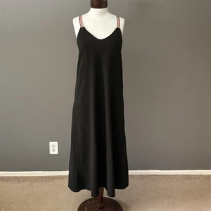 Saint & Sofia schwarz Sonnenuntergang gekreuzte Träger Midikleid Gr. 6 US lässig minimalistisch - Bild 1 von 6