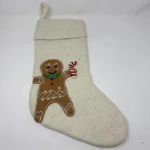 West Elm Pottery Barn Felted Christmas Stocking Gingerbread Boy Wool Cream NWT - Picture 1 of 5