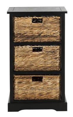 American Homes Collection Halle Distressed Black 3 Wicker Basket Storage Side... - Image 1 of 4