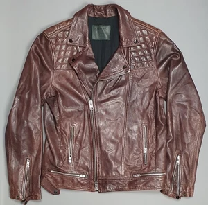AllSaints Mens Oxblood CONROY Leather Biker Jacket Brown Large Bomber All Saints - Picture 1 of 9