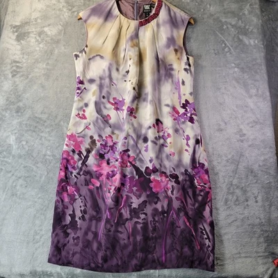 Worth Womens 100% Silk Floral Dress 8 Purple Pink Sleeveless Elegant Classic - Image 1 of 4