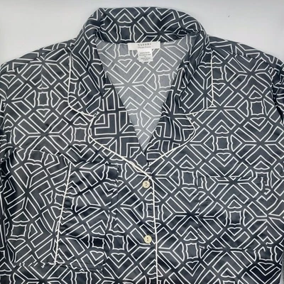 Camisa para dormir geométrica satinada de lujo privada NATORI talla XL vestido con botones pijamas Foto 1 de 4